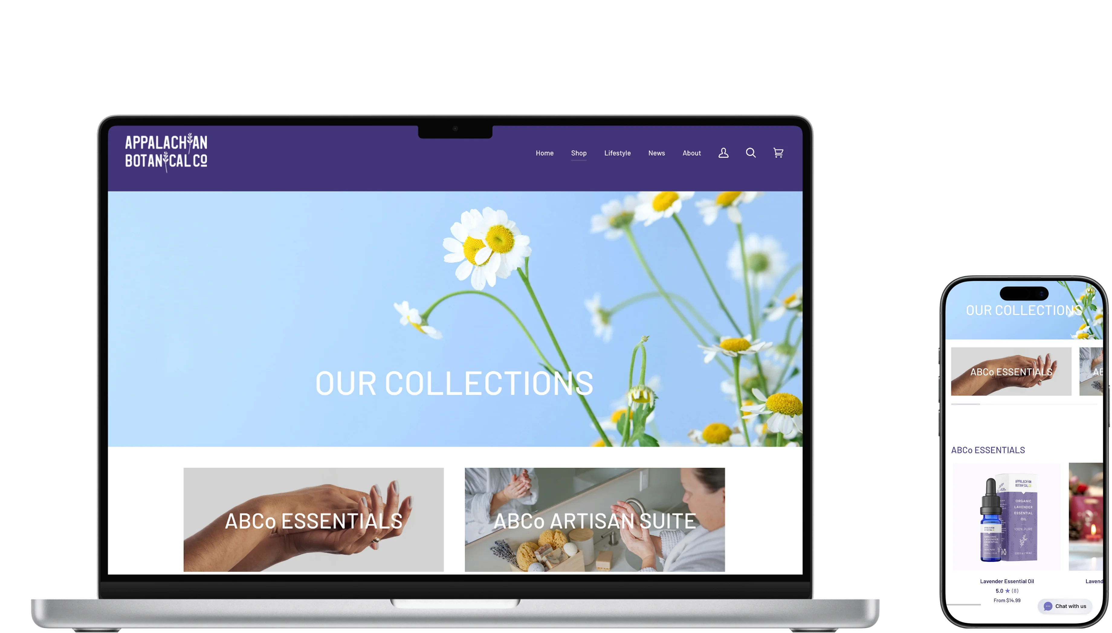 Appalachian Botanical website shown on a laptop and phone